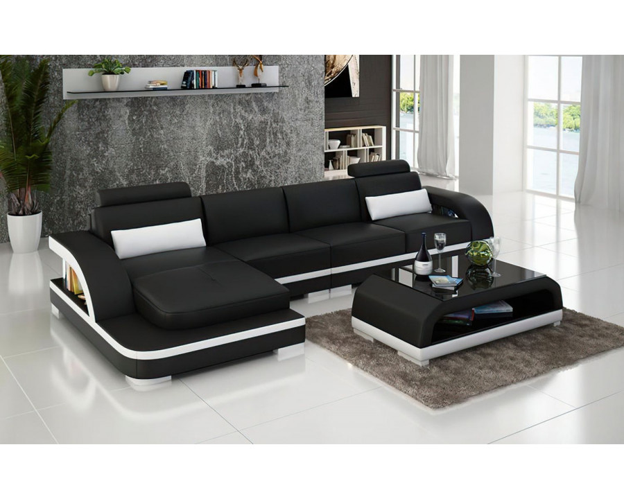 Jubilee Nexso Small Modern Left Hand Facing Sectional - Black/White, Bonded Leather