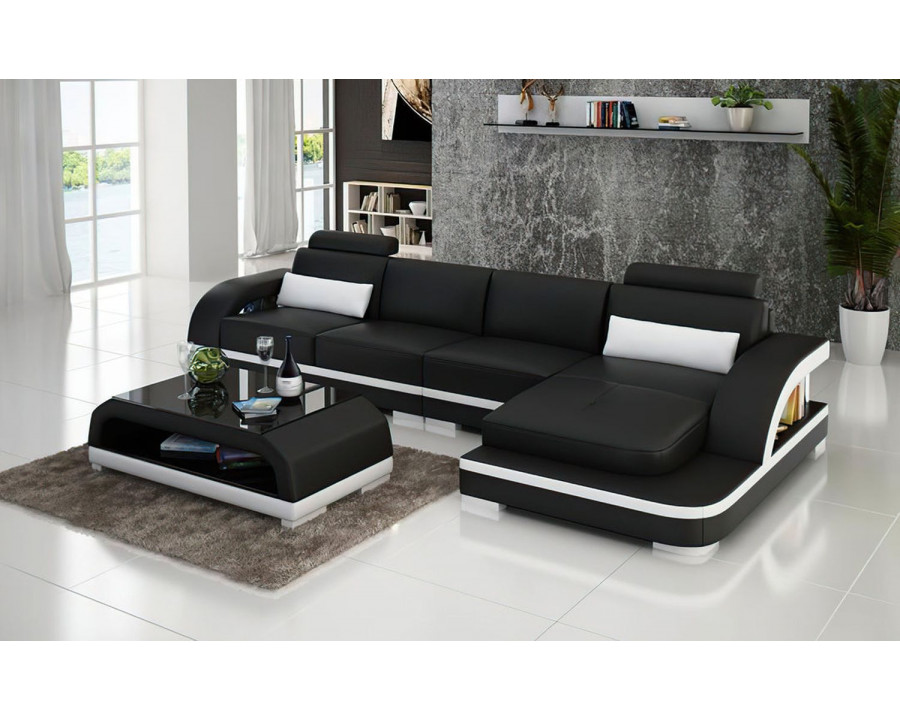 Jubilee Nexso Small Modern Right Hand Facing Sectional - Black/White, Bonded Leather