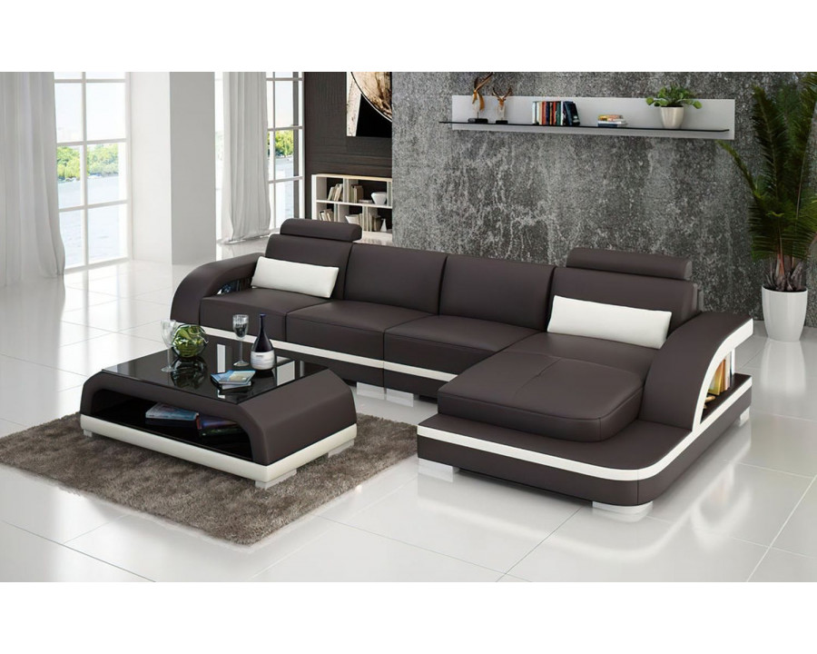 Jubilee Nexso Small Modern Left Hand Facing Sectional - Dark Brown/White, Top Grain Italian Leather