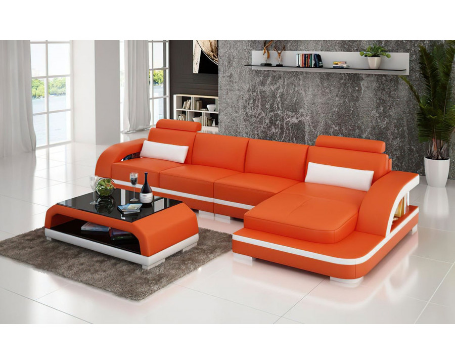 Jubilee Nexso Small Modern Left Hand Facing Sectional - Orange/White, Bonded Leather