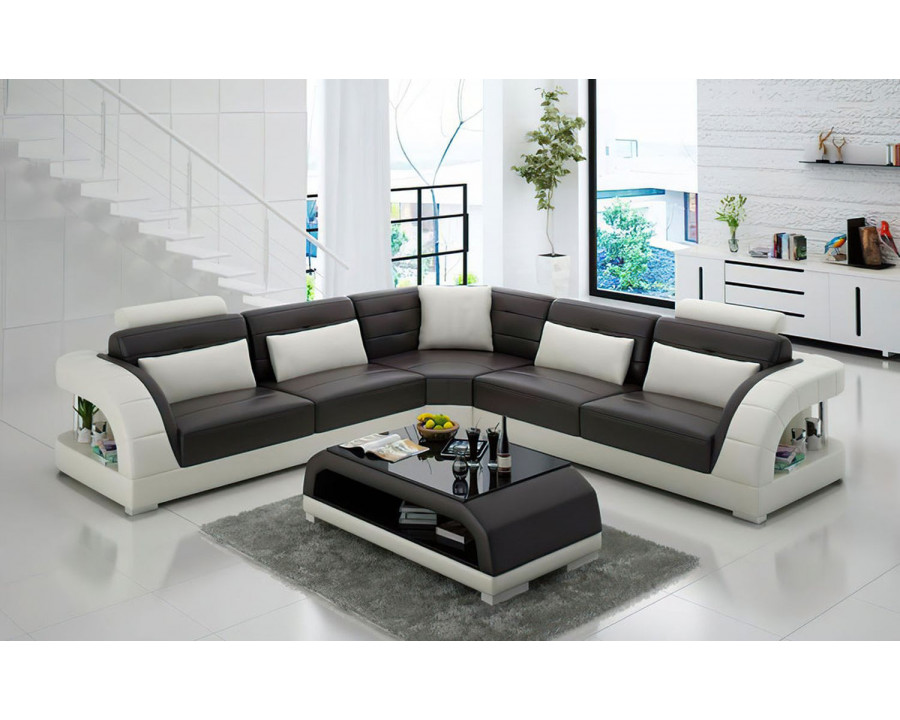 Jubilee Lacus Modern Sectional - Dark Brown/White, Bonded Leather