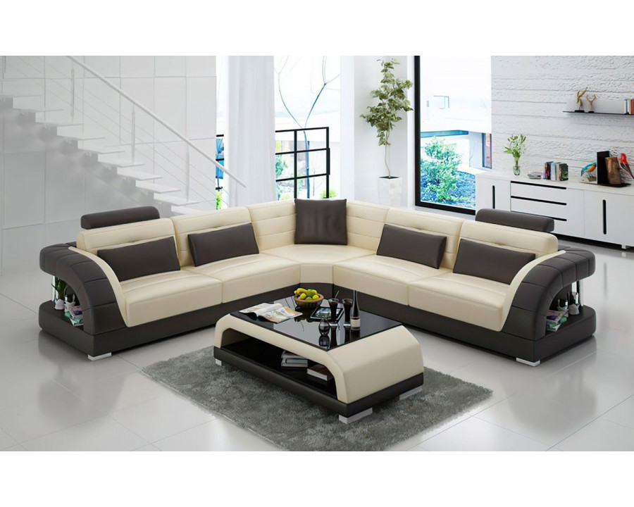 Jubilee Lacus Modern Sectional - Beige/Dark Brown, Bonded Leather