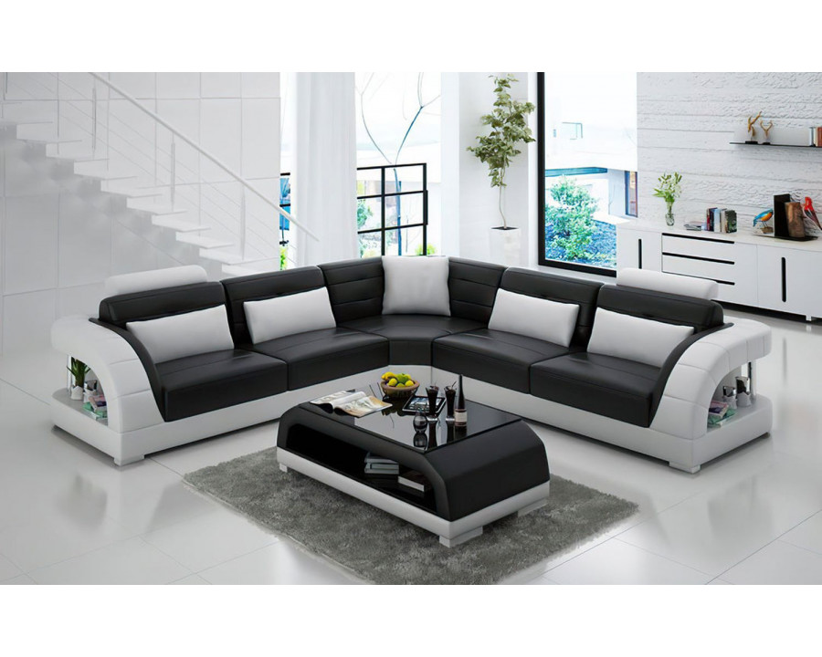 Jubilee Lacus Modern Sectional - Black/White, Bonded Leather