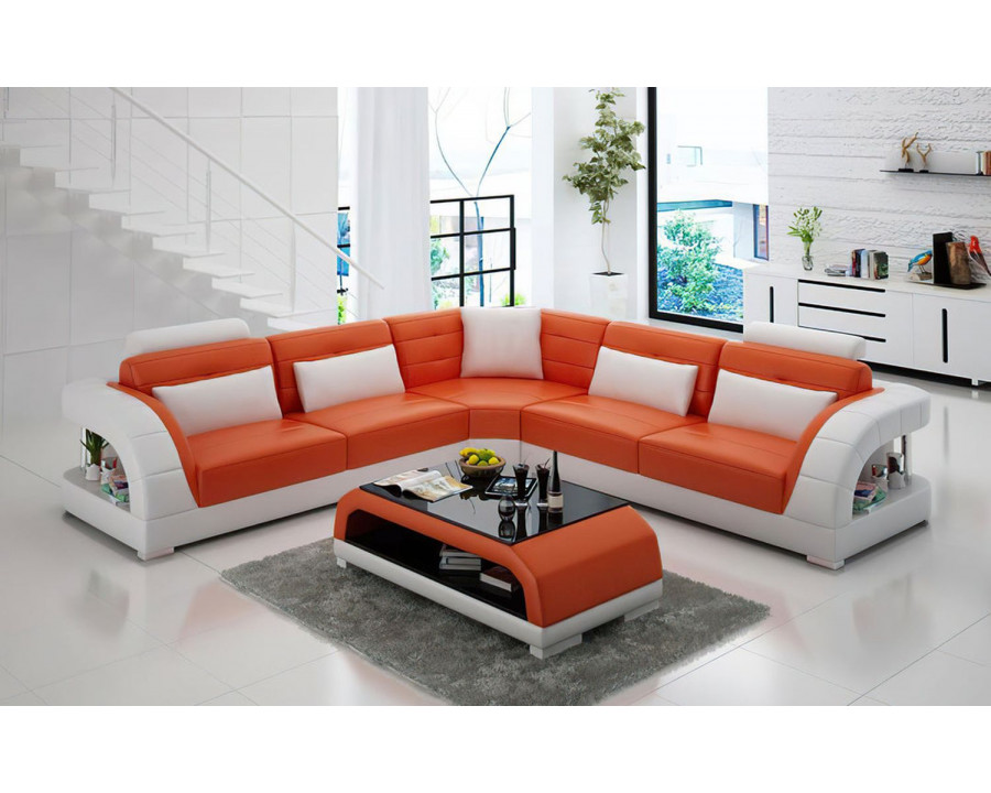 Jubilee Lacus Modern Sectional - Orange/White, Bonded Leather