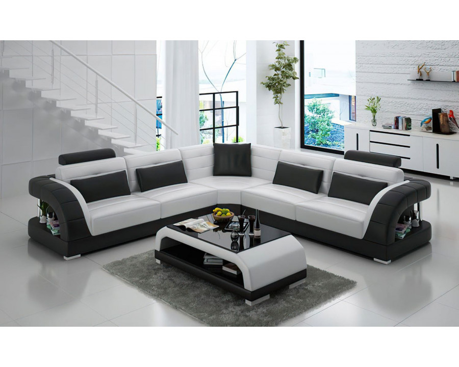 Jubilee Lacus Modern Sectional - White/Black, Bonded Leather