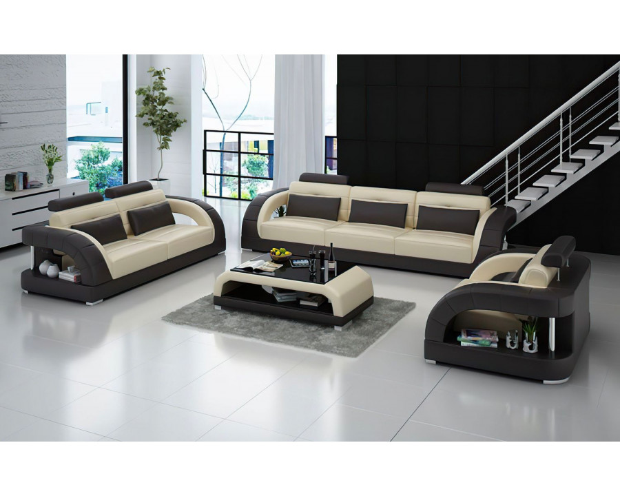 Jubilee Lacus Modern Sofa Set - Beige/Dark Brown, Bonded Leather