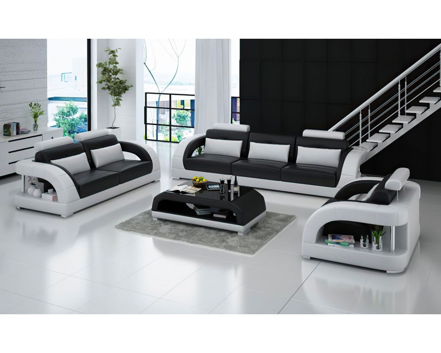 Jubilee Lacus Modern Sofa Set - Black/White, Bonded Leather