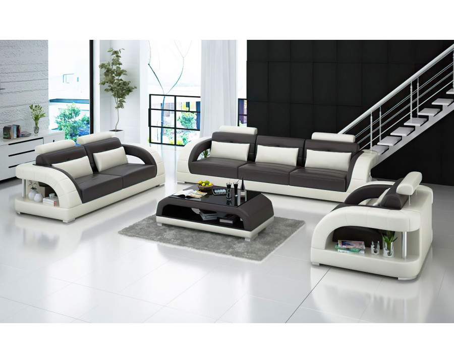 Jubilee Lacus Modern Sofa Set - Dark Brown/White, Bonded Leather