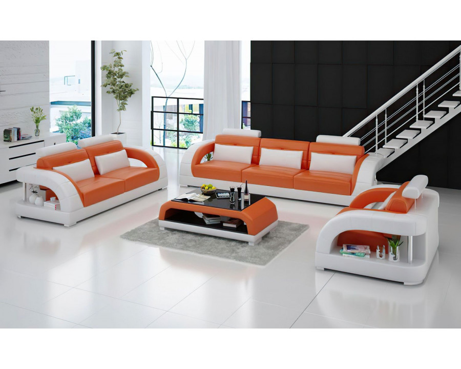 Jubilee Lacus Modern Sofa Set - Orange/White, Bonded Leather