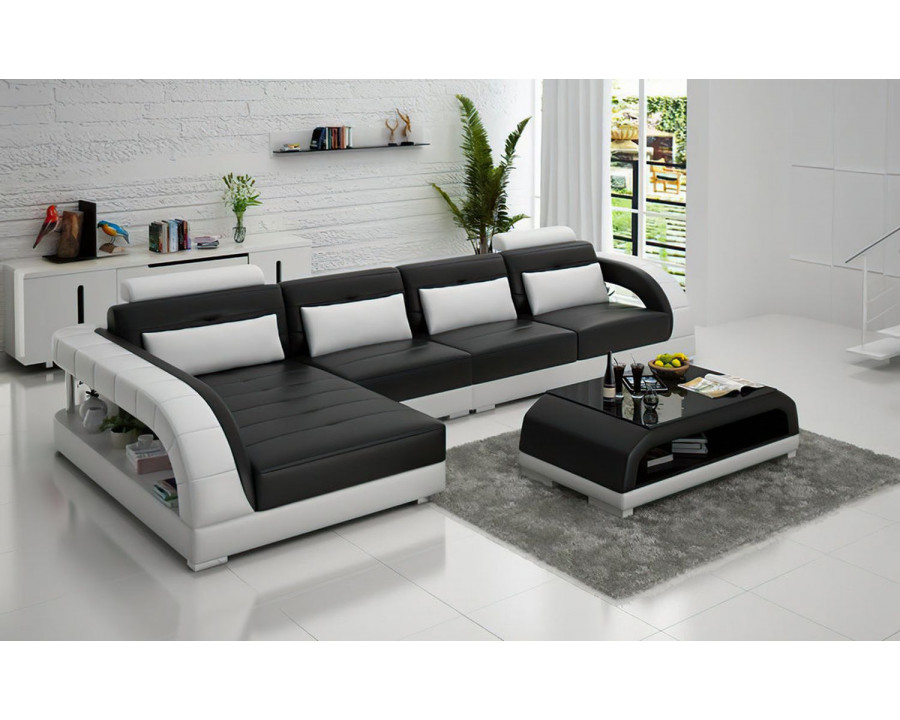 Jubilee Lacus Small Modern Left Hand Facing Sectional - Black/White, Bonded Leather