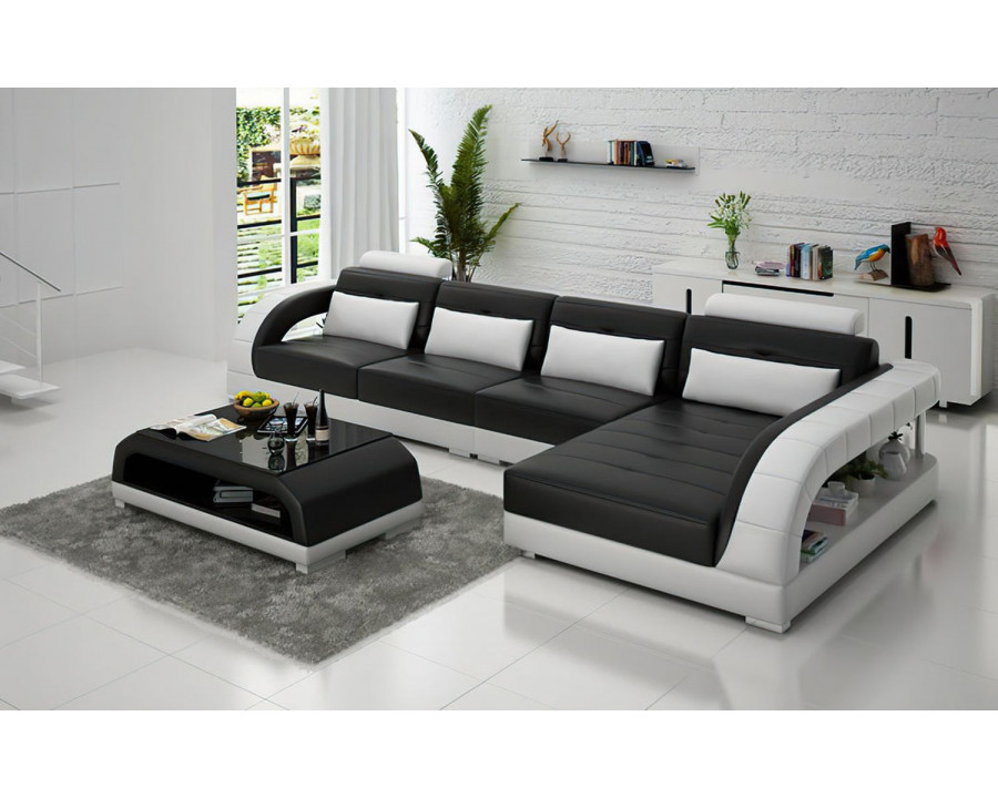 Jubilee Lacus Small Modern Right Hand Facing Sectional - Black/White, Bonded Leather