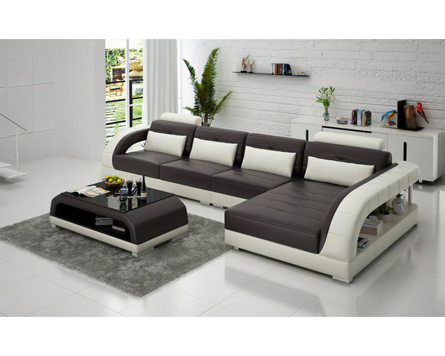 Jubilee Lacus Small Modern Left Hand Facing Sectional - Dark Brown/White, Top Grain Italian Leather