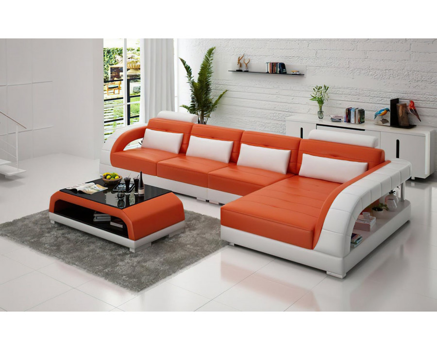 Jubilee Lacus Small Modern Left Hand Facing Sectional - Orange/White, Bonded Leather