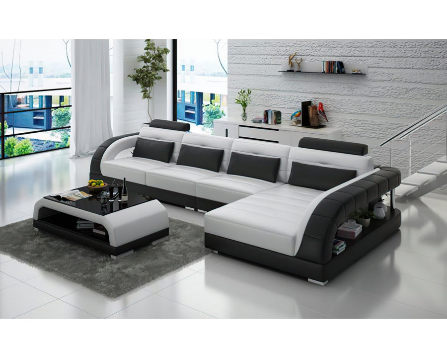 Jubilee Lacus Small Modern Left Hand Facing Sectional - White/Black, Top Grain Italian Leather