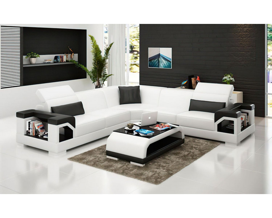 Jubilee Edwin Modern Sectional - White/Black, Bonded Leather