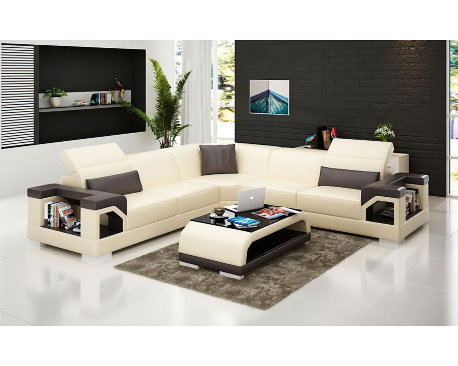 Jubilee Edwin Modern Sectional - Beige/Dark Brown, Bonded Leather