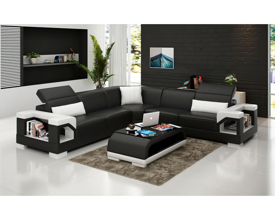 Jubilee Edwin Modern Sectional - Black/White, Top Grain Italian Leather