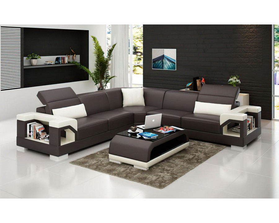 Jubilee Edwin Modern Sectional - Dark Brown/White, Bonded Leather