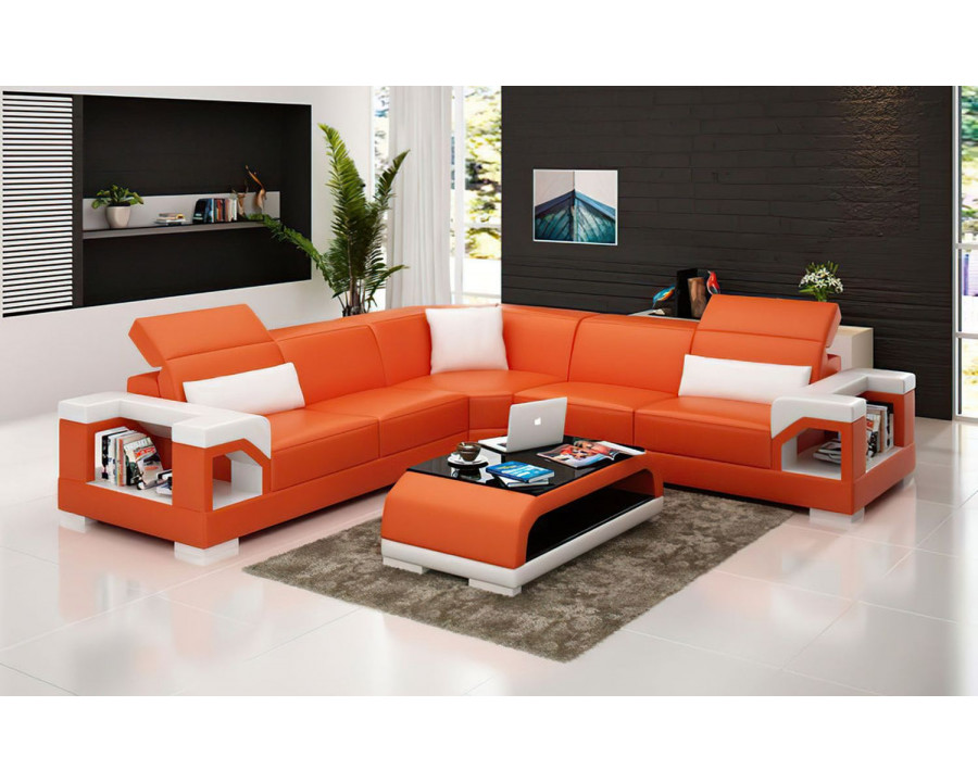 Jubilee Edwin Modern Sectional - Orange/White, Bonded Leather