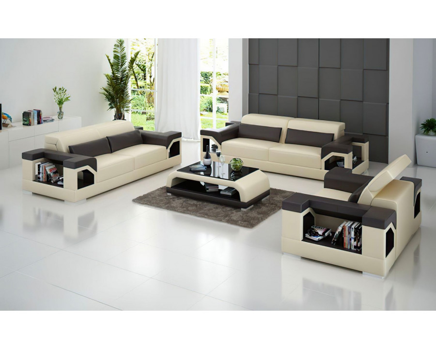 Jubilee Edwin Modern Sofa Set - Beige/Dark Brown, Bonded Leather