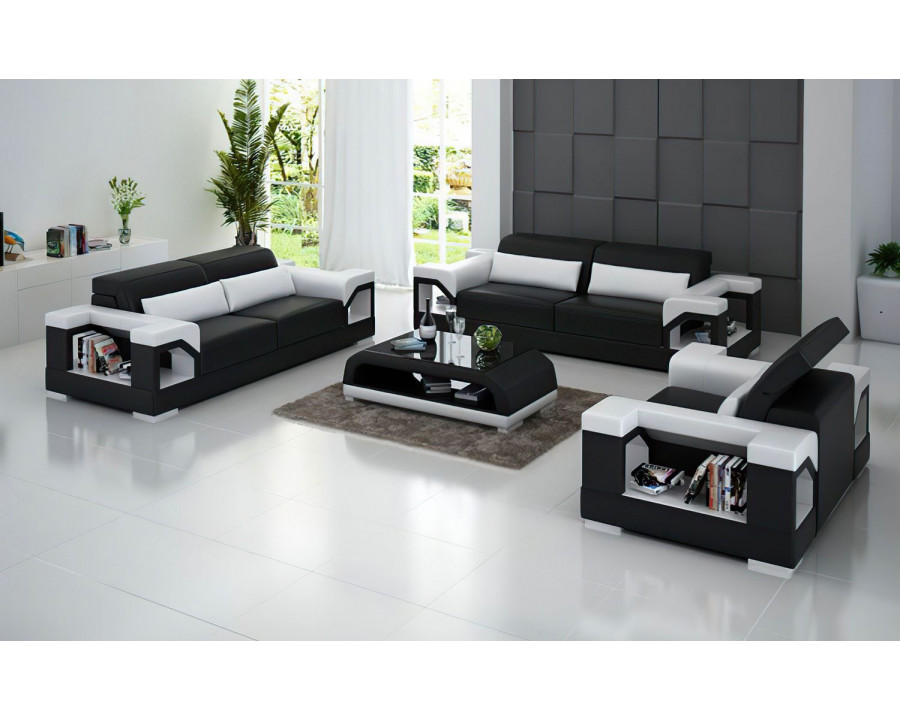 Jubilee Edwin Modern Sofa Set - Black/White, Top Grain Italian Leather