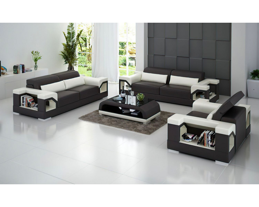 Jubilee Edwin Modern Sofa Set - Dark Brown/White, Bonded Leather