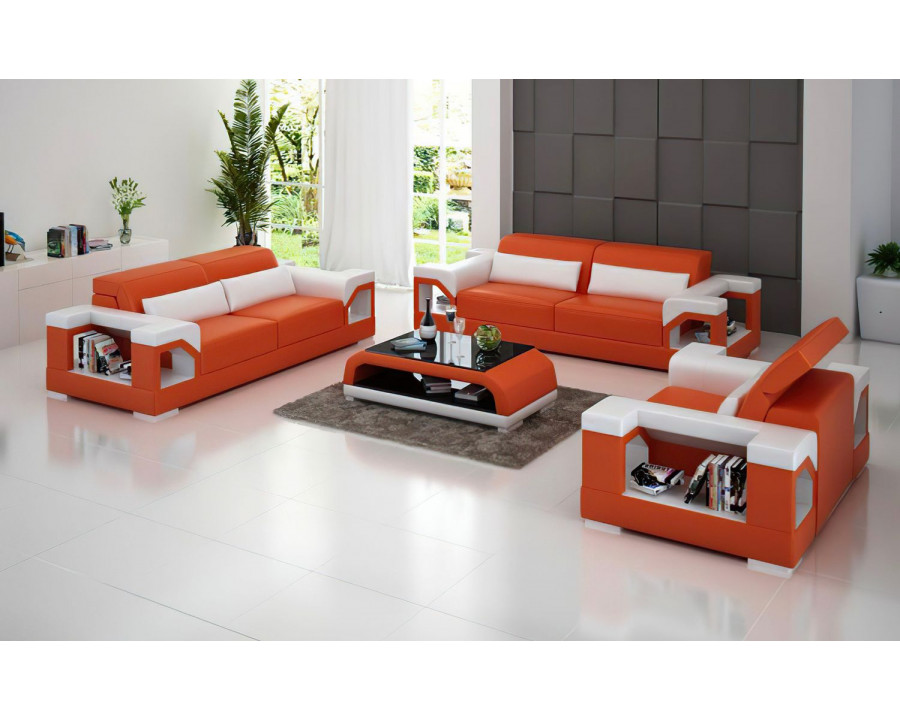 Jubilee Edwin Modern Sofa Set - Orange/White, Bonded Leather