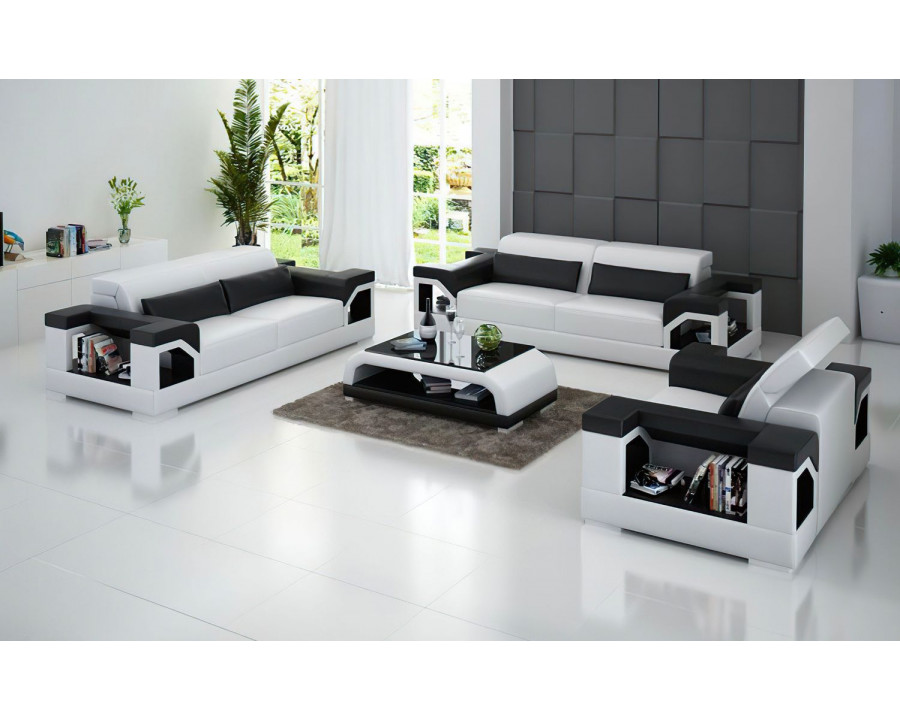 Jubilee Edwin Modern Sofa Set - White/Black, Bonded Leather