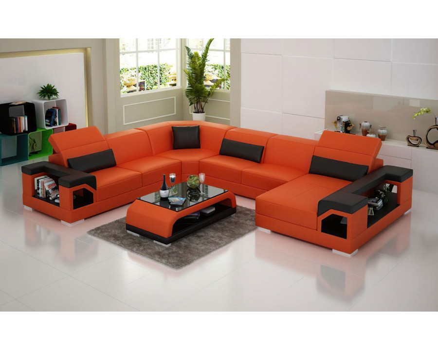 Jubilee Edwin Modern U-Shape Left Hand Facing Sectional - Red/Black, Bonded Leather