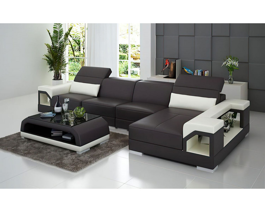 Jubilee Edwin Small Modern Left Hand Facing Sectional - Dark Brown/White, Bonded Leather