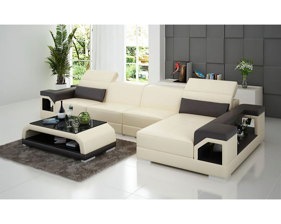 Jubilee Edwin Small Modern Left Hand Facing Sectional - Beige/Dark Brown, Top Grain Italian Leather