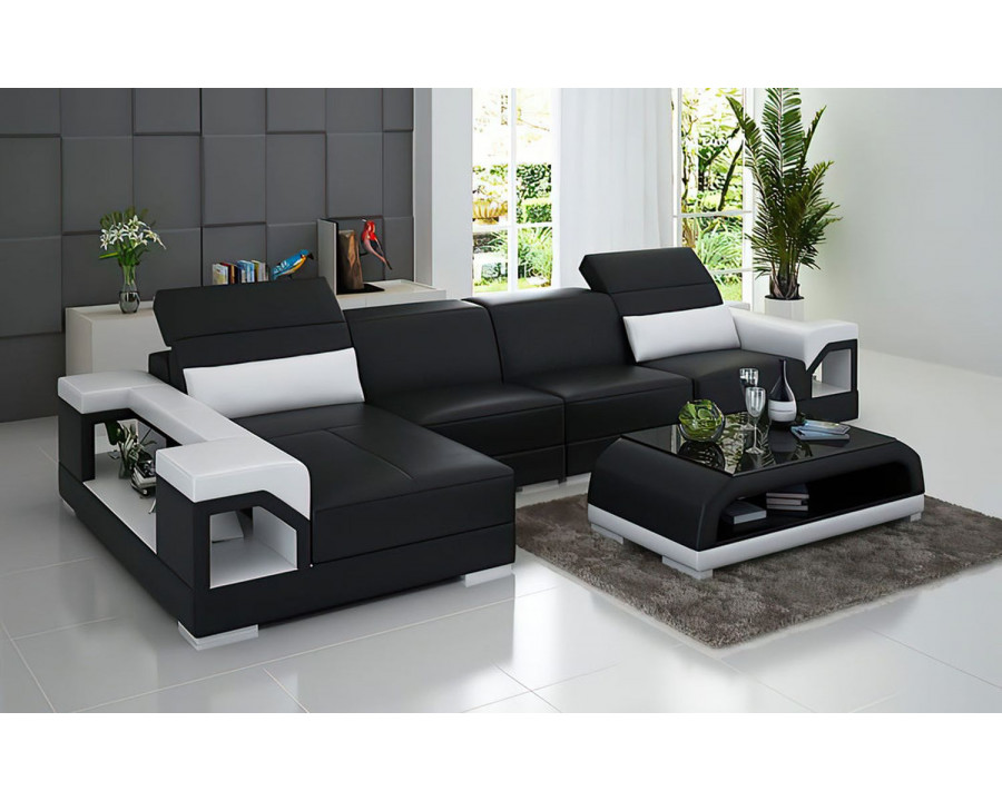 Jubilee Edwin Small Modern Left Hand Facing Sectional - Black/White, Bonded Leather