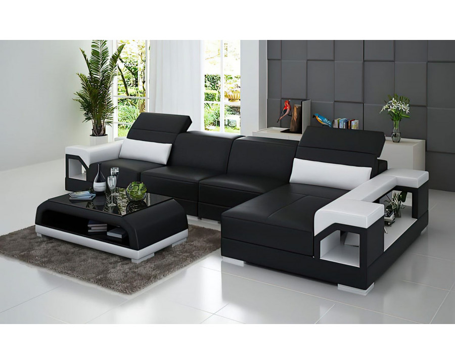 Jubilee Edwin Small Modern Right Hand Facing Sectional - Black/White, Bonded Leather