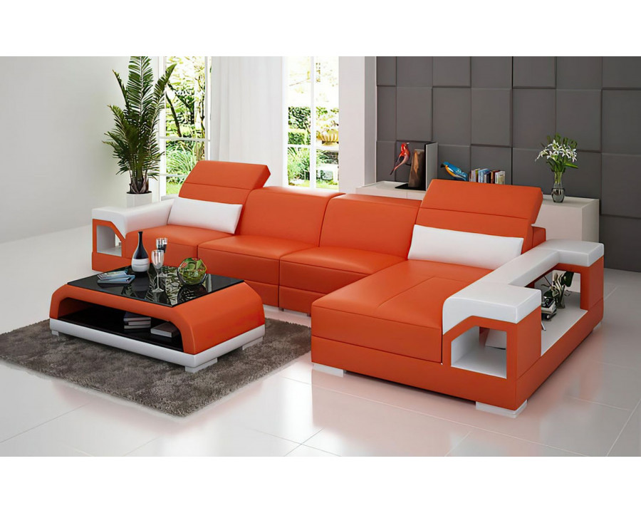 Jubilee Edwin Small Modern Left Hand Facing Sectional - Orange/White, Bonded Leather