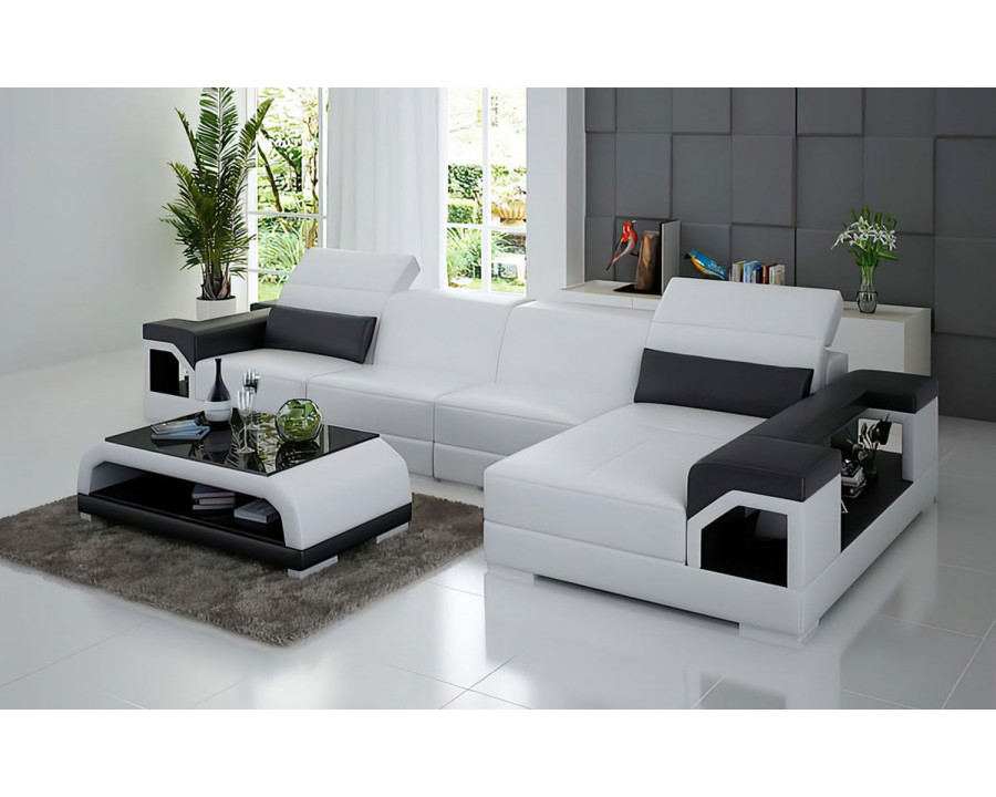 Jubilee Edwin Small Modern Left Hand Facing Sectional - White/Black, Top Grain Italian Leather