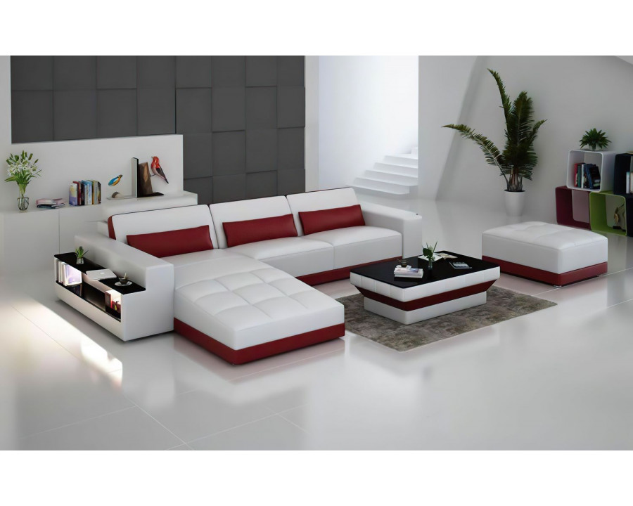 Jubilee Silian Left Hand Facing Sectional with Storage and Led - White/Red, Bonded Leather