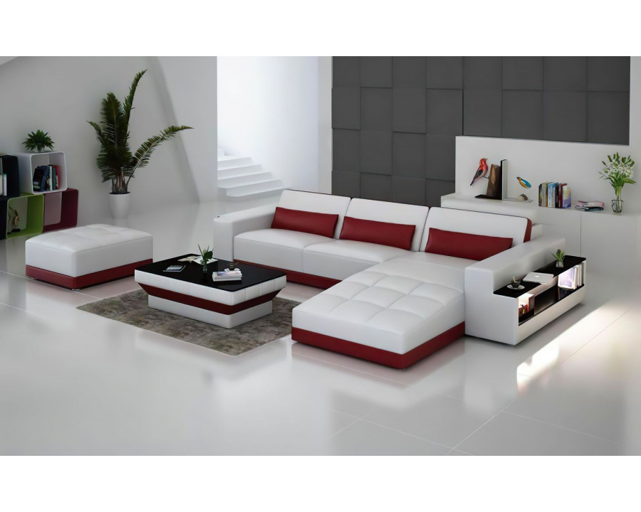 Jubilee Silian Right Hand Facing Sectional with Storage and Led - White/Red, Bonded Leather