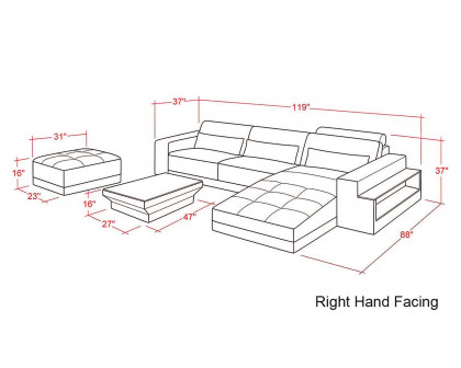 Jubilee - Silian Right Hand Facing Sectional with Storage and Led