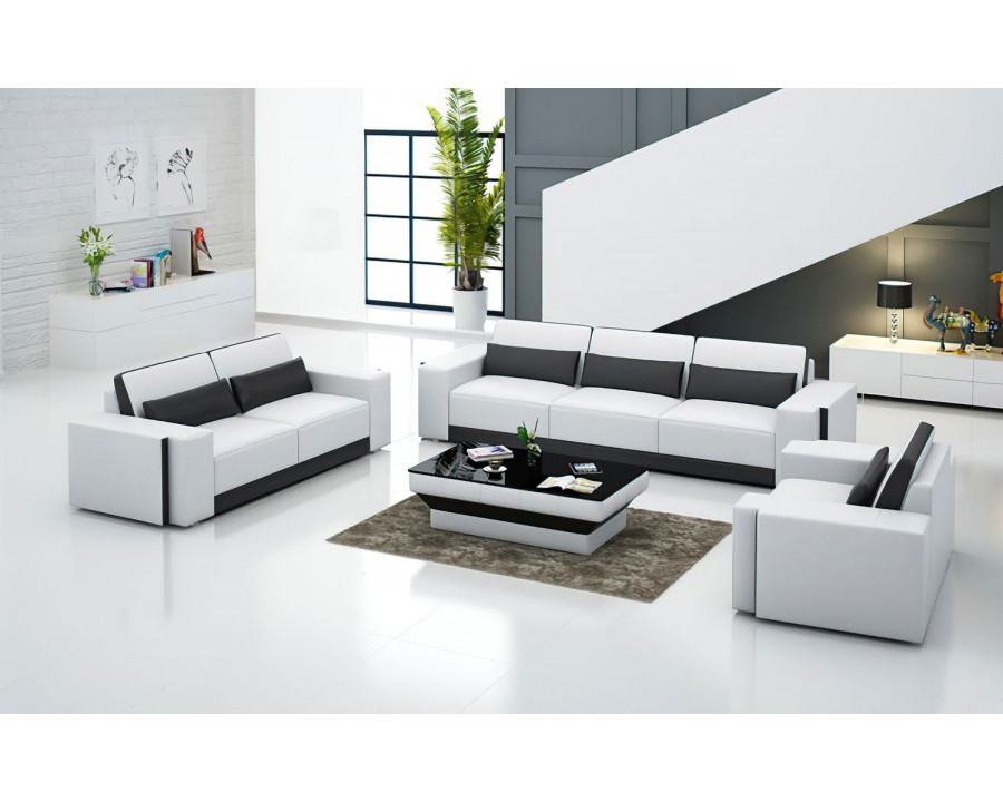 Jubilee Silian Modern Sofa Set - White/Black, Bonded Leather