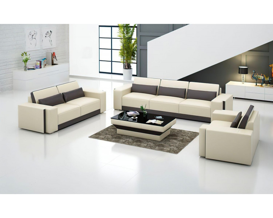 Jubilee Silian Modern Sofa Set - Beige/Dark Brown, Bonded Leather