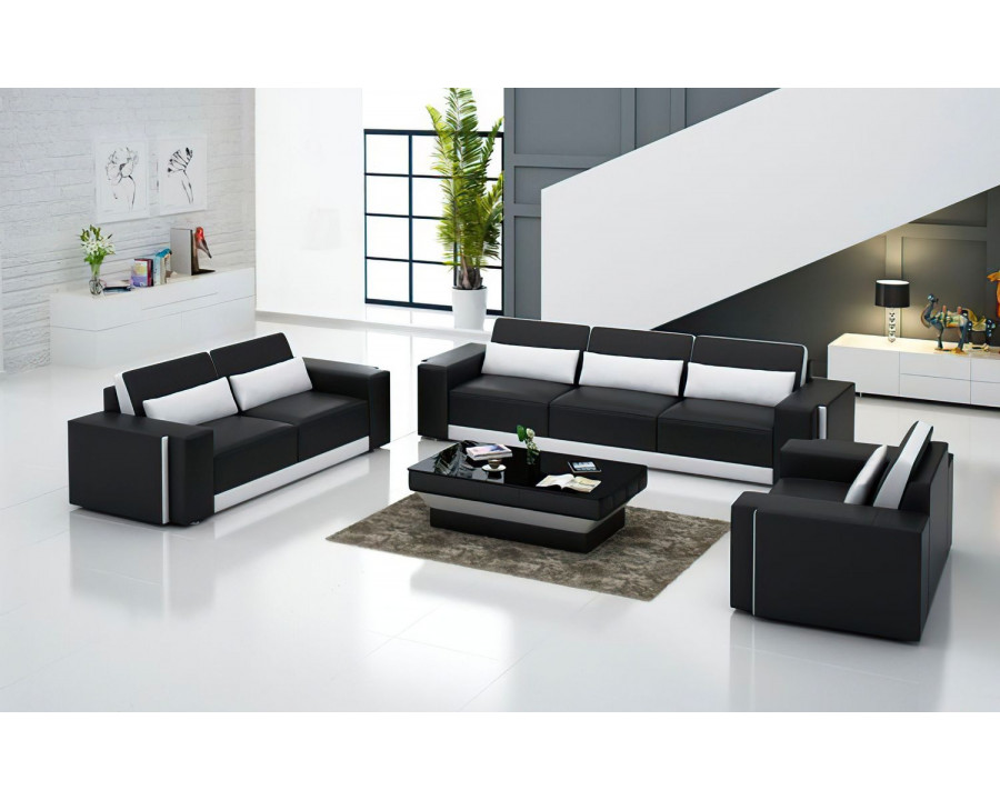 Jubilee Silian Modern Sofa Set - Black/White, Top Grain Italian Leather