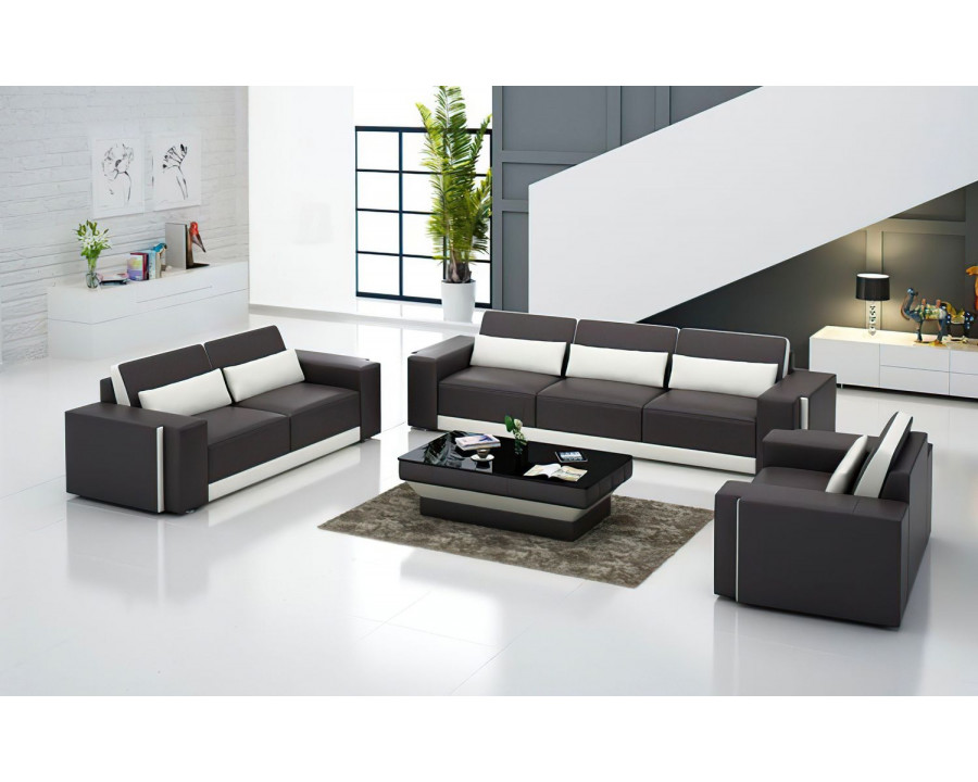 Jubilee Silian Modern Sofa Set - Dark Brown/White, Bonded Leather