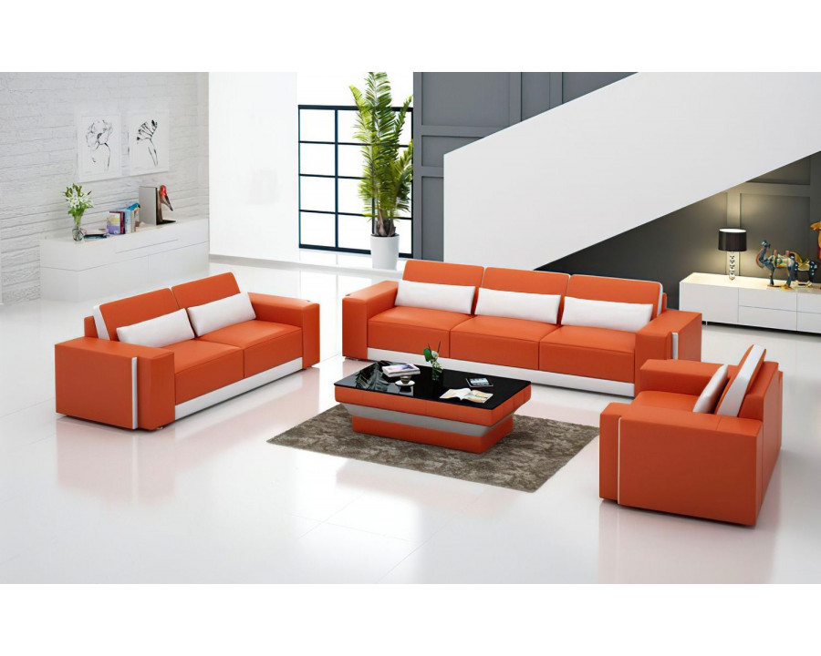 Jubilee Silian Modern Sofa Set - Orange/White, Bonded Leather