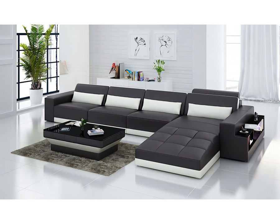 Jubilee Silian Small Modern Left Hand Facing Sectional - Dark Brown/White, Bonded Leather