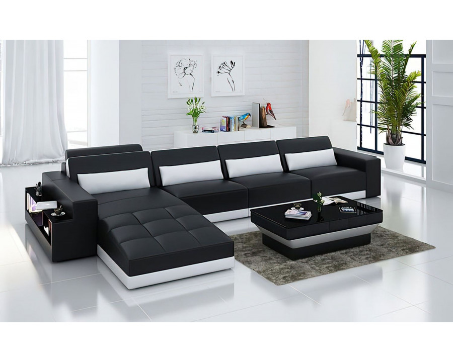 Jubilee Silian Small Modern Left Hand Facing Sectional - Black/White, Bonded Leather