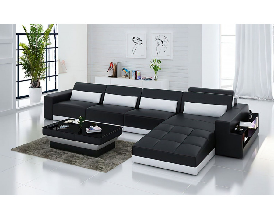 Jubilee Silian Small Modern Right Hand Facing Sectional - Black/White, Bonded Leather