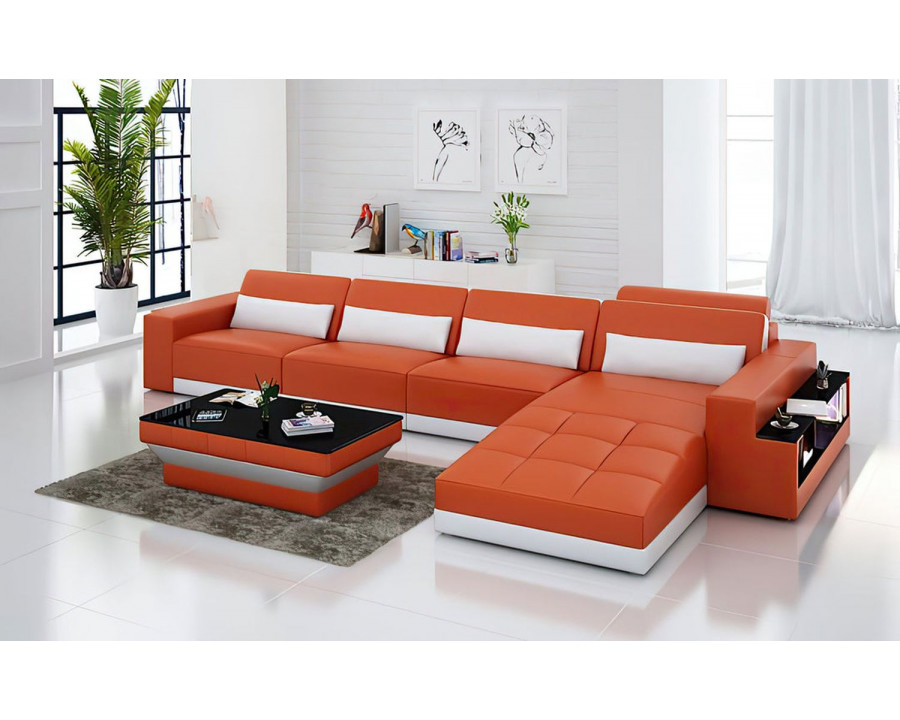 Jubilee Silian Small Modern Left Hand Facing Sectional - Orange/White, Top Grain Italian Leather