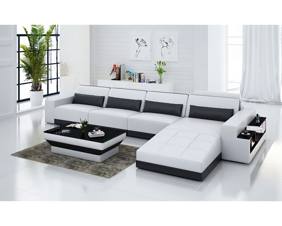 Jubilee Silian Small Modern Left Hand Facing Sectional - White/Black, Top Grain Italian Leather