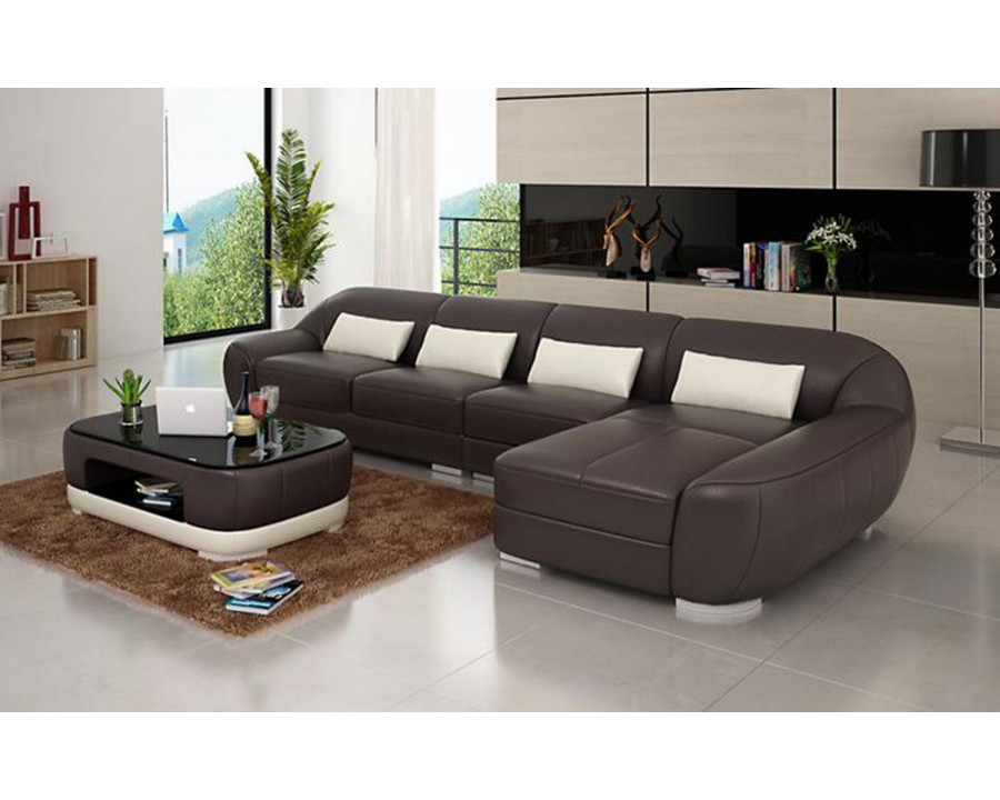 Jubilee Semira Small Modern Left Hand Facing Sectional - Dark Brown/White, Top Grain Italian Leather