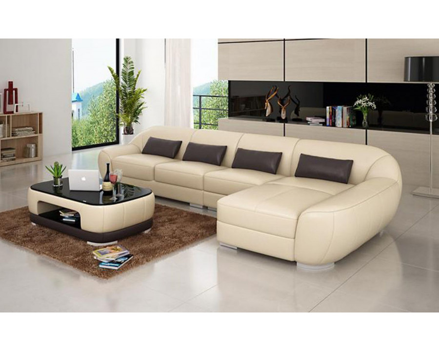 Jubilee Semira Small Modern Left Hand Facing Sectional - Beige/Dark Brown, Top Grain Italian Leather